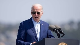 US President Joe Biden delivers remarks on climate change and clean energy at Brayton Point Power Station on July 20, 2022 in Somerset, Massachusetts. (Scott Eisen/Getty Images/AFP)