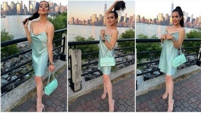 Trishala Dutt earlier left netizens spellbound with her toned body. Sharing a slew of photos in a mint green short slip dress, she wrote, “that playful side of me'” along with a rainbow emoji.&nbsp; (Instagram/@trishaladutt)