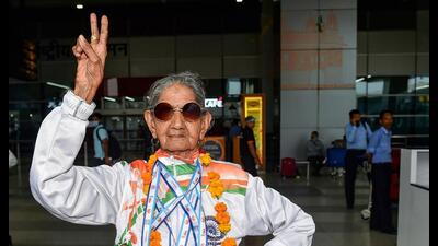 Bhagwani Devi Dagar recently returned to Delhi after winning medals at 2022 World Masters Athletics Championships. (Photo: Manvender Vashist Lav/PTI)