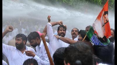 The Punjab Congress on Thursday staged a protest against the alleged “implication” of party president Sonia Gandhi in a false case by the BJP government at the Centre and her questioning by the Enforcement Directorate (ED). The Punjab Congress on Thursday staged a protest against the alleged “implication” of party president Sonia Gandhi in a false case by the BJP government at the Centre and her questioning by the Enforcement Directorate (ED).
