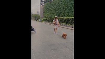 The image, taken from the video, shows Aparshakti Khurana&nbsp;with his daughter and dog. (Instagram/@aparshakti_khurana)