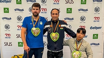 Tokyo Paralympic silver medallist Singhraj rode on his steady rounds of shooting to score 224.1 points and eventually clinched the gold. (PTI) Tokyo Paralympic silver medallist Singhraj rode on his steady rounds of shooting to score 224.1 points and eventually clinched the gold. (PTI)