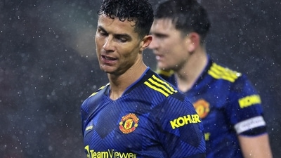 Manchester United's Cristiano Ronaldo reacts.&nbsp; (Reuters)