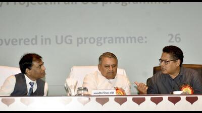 Bihar education minister Vijay Choudhary during a seminar in Patna on Thursday. (Santosh Kumar/HT Photo)