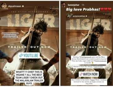 Dulquer Salmaan and Prabhas praised Liger trailer on Instagram. Dulquer Salmaan and Prabhas praised Liger trailer on Instagram. 