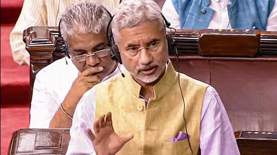 Union external affairs minister S Jaishankar in the Rajya Sabha on Thursday. (PTI Photo)