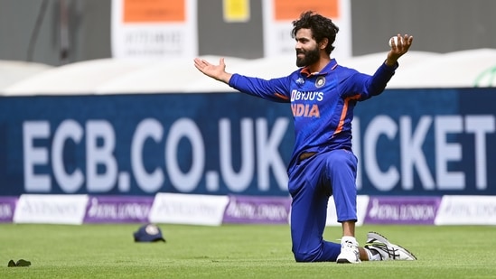India's Ravindra Jadeja celebrates(BCCI Twitter) India's Ravindra Jadeja celebrates(BCCI Twitter)