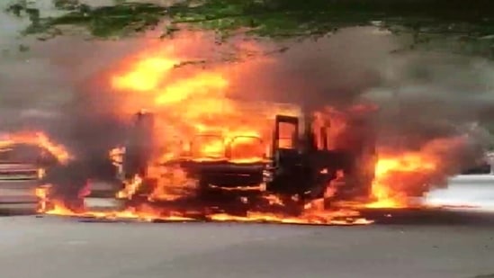 A fire call was received about a school bus from Bal Bharti Public School near Sector 7 in Delhi's Rohini area.(ANI)