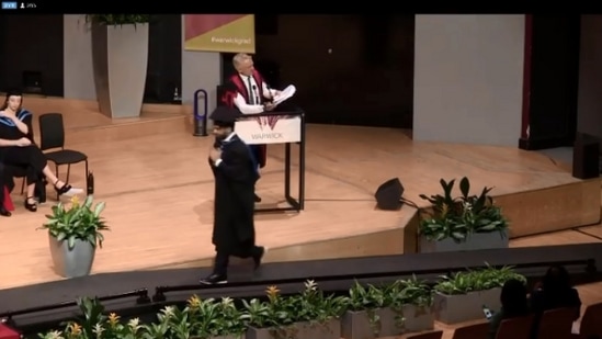 The image is taken from the video of Zohr Irani’s graduation that Smriti Irani posted. (Instagram/@smritiiraniofficial)