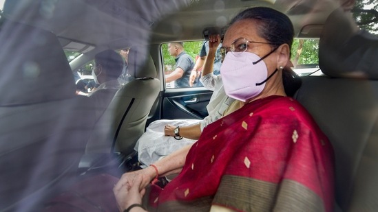 Congress president Sonia Gandhi arrives to appear before the Enforcement Directorate for questioning in connection with the National Herald case on Thursday,&nbsp;(PTI)