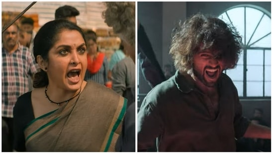 Ramya Krishnan and Vijay Deverakonda in stills from Liger trailer.&nbsp;