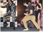 Ranveer Singh, Vijay Deverakonda and Ananya Panday at Liger event in Mumbai on Thursday. (Varinder Chawla)