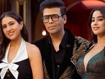 Karan Johar with Sara Ali Khan and Janhvi Kapoor on Koffee With Karan. Karan Johar with Sara Ali Khan and Janhvi Kapoor on Koffee With Karan.