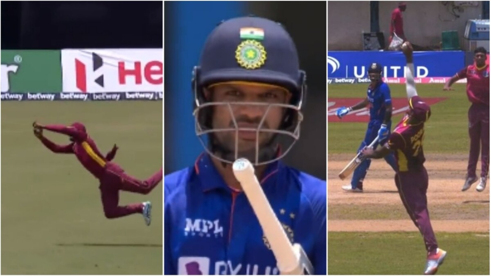 watch-three-overs-two-incredible-catches-shikhar-dhawan-shreyas-iyer-fall-to-brilliant-efforts-from-wi-fielders