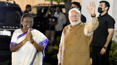 President-elect Droupadi Murmu (left) with Prime Minister Narendra Modi in New Delhi after her victory. (HT Photo) President-elect Droupadi Murmu (left) with Prime Minister Narendra Modi in New Delhi after her victory. (HT Photo)