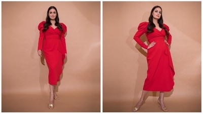 Dia Mirza is the ultimate epitome of grace and elegance when it comes to anything fashion. The Rehna Hai Tere Dil Mein actor has been constantly making an elegant fashion statement with her stylish fits. For a recent photoshoot, Dia decided to paint the town red in a drape midi dress. (Instagram/@diamirzaofficial) Dia Mirza is the ultimate epitome of grace and elegance when it comes to anything fashion. The Rehna Hai Tere Dil Mein actor has been constantly making an elegant fashion statement with her stylish fits. For a recent photoshoot, Dia decided to paint the town red in a drape midi dress. (Instagram/@diamirzaofficial)