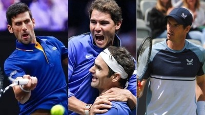 Novak Djokovic; Rafael Nadal with Roger Federer; Andy Murray Novak Djokovic; Rafael Nadal with Roger Federer; Andy Murray