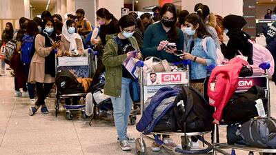 Indian students arrive after being evacuated from war-torn Ukraine under 'Operation Ganga' earlier this year. (ANI Photo) Indian students arrive after being evacuated from war-torn Ukraine under 'Operation Ganga' earlier this year. (ANI Photo)