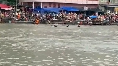 Haridwar: Kanwariyas were saved from drowning in a joint operation by army and police. (ANI)