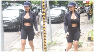 Malaika Arora's wardrobe choices have always been interesting as she is not one to keep it simple or play it safe. The star also enjoys mixing things up when it comes to her workout wardrobe as well. And for this look, she mixed classy and effortless vibes. (HT Photo/Varinder Chawla)