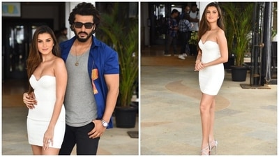 Arjun complemented his co-star in an uber-cool casual outfit. He chose a grey-coloured tank top and teamed it with black denim pants with a skinny fit. A half sleeve blue collared shirt with an open front and printed patchwork on the front completed the outfit. (HT Photo/Varinder Chawla) Arjun complemented his co-star in an uber-cool casual outfit. He chose a grey-coloured tank top and teamed it with black denim pants with a skinny fit. A half sleeve blue collared shirt with an open front and printed patchwork on the front completed the outfit. (HT Photo/Varinder Chawla)