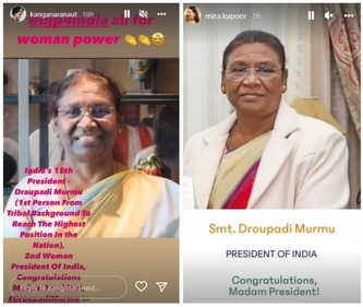 Kangana Ranaut and Mira Rajput congratulated Droupadi Murmu.&nbsp;