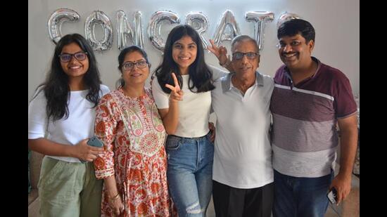 Himanshi Garg with her family in Panchkula. (Sant Arora/HT)