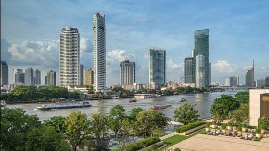 View from the Four Seasons on the river. The Chao Phraya is the original heart of Bangkok