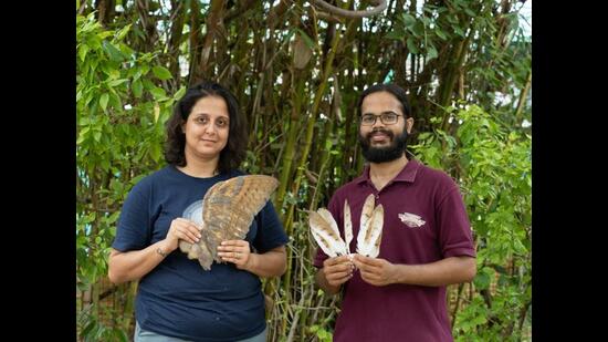 Esha Munshi (left) started the feather library along with Sherwin Everett, an avian rehabilitator, in collaboration with the Jivdaya Charitable Trust, an animal hospital in Ahmedabad where Everett works as the hospital curator. (Feather Library / Mital Patel)