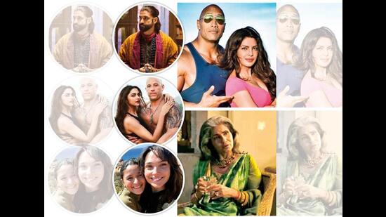 (Clockwise from top) Farhan Akhtar in Miss Marvel; Priyanka Chopra and The Rock in Baywatch; Dimple Kapadia in Tenet; Alia Bhatt and Gal Gadot on the set of Heart of Stone; and Deepika Padukone and Vin Diesel in xXx: The Return of Xander Cage (Clockwise from top) Farhan Akhtar in Miss Marvel; Priyanka Chopra and The Rock in Baywatch; Dimple Kapadia in Tenet; Alia Bhatt and Gal Gadot on the set of Heart of Stone; and Deepika Padukone and Vin Diesel in xXx: The Return of Xander Cage