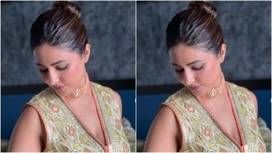 Hina wore her tresses into a clean bun as she posed like a diva for the photoshoot.(Instagram/@realhinakhan)