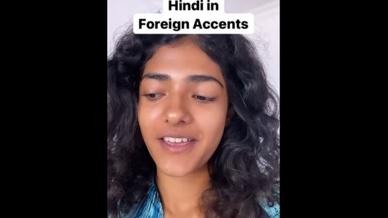 The image, taken from the Instagram video, shows the content creator who spoke Hindi phrases in different foreign accents.(Instagram/@ahillyeah)