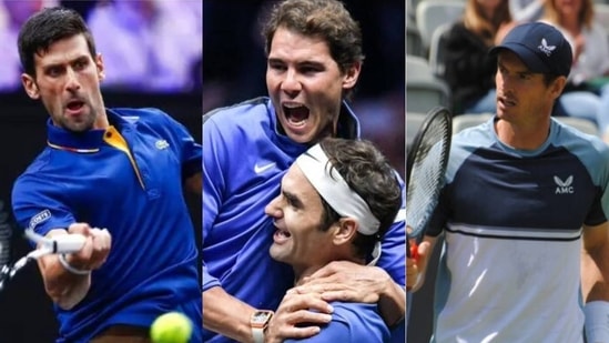 Novak Djokovic; Rafael Nadal with Roger Federer; Andy Murray