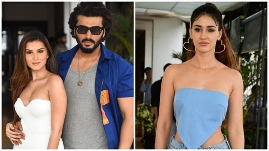 Disha Patani and Tara Sutaria with Arjun Kapoor stepped out in Mumbai today to promote their upcoming film Ek Villain Returns. In the past few days, Tara and Disha have served their fans with jaw-dropping fashion moments while promoting the film. And for this occasion too, the divas slipped into head-turning looks. Keep scrolling to check out their ensembles.(HT Photo/Varinder Chawla)