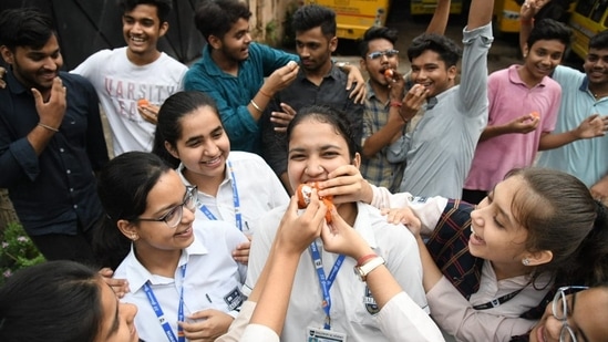 Celebrations broke out soon after CBSE declared results of class 10th and 12th.(Santosh Kumar )