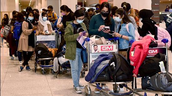 Indian students arrive after being evacuated from war-torn Ukraine under 'Operation Ganga' earlier this year. (ANI Photo) Indian students arrive after being evacuated from war-torn Ukraine under 'Operation Ganga' earlier this year. (ANI Photo)