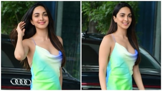 Kiara Advani pulls off an effortless monsoon look in deep-neck midi dress and no makeup for an outing. We love it(HT Photo/Varinder Chawla)