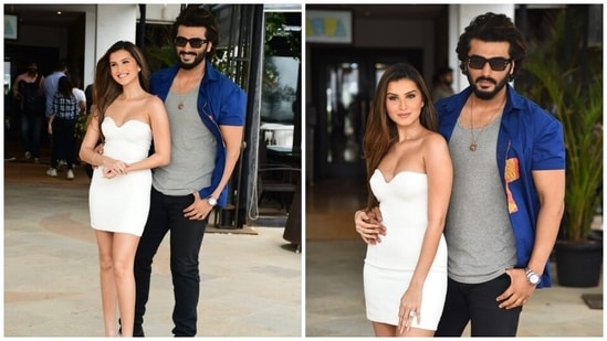 Arjun styled his outfit with a metal strap watch, black combat boots, tinted black sunglasses, a sleek chain with a pendant, rugged beard and a backswept hairdo.(HT Photo/Varinder Chawla)