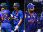 Shikhar Dhawan with Shubman Gill; Rohit Sharma with Virat Kohli(AP) Shikhar Dhawan with Shubman Gill; Rohit Sharma with Virat Kohli(AP)