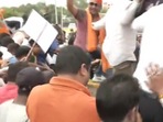 BJP protesting against Manish Sisodia. (ANI) BJP protesting against Manish Sisodia. (ANI)
