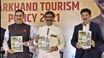 Jharkhand CM Hemant Soren unveils the new tourism policy for his state, in New Delhi on Saturday. (Sanjeev Verma?HT)