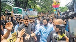 Mumbai, India - July 10, 2022:Shiv Sena leader Aaditya Thackeray joins the Protesters during 'Save Aarey' protest against cutting the trees and building a metro car shed in Aarey forest. The government wants to shift the metro car shed construction back to Aarey forest from Kanjurmarg as the cost of the metro project escalated. in Mumbai, India, on Sunday, July 10, 2022. (Photo by Pratik Chorge/Hindustan Times) (Pratik Chorge/HT Photo) Mumbai, India - July 10, 2022:Shiv Sena leader Aaditya Thackeray joins the Protesters during 'Save Aarey' protest against cutting the trees and building a metro car shed in Aarey forest. The government wants to shift the metro car shed construction back to Aarey forest from Kanjurmarg as the cost of the metro project escalated. in Mumbai, India, on Sunday, July 10, 2022. (Photo by Pratik Chorge/Hindustan Times) (Pratik Chorge/HT Photo)