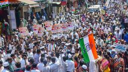 Himachal Congress carried out a rally to protests against GST hike on apple cartons.  (PTI)