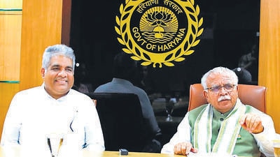 Alarmed over the prospect of stalled development in designated forests in the Aravalli and Shivalik mountain ranges, particularly in the Gurugram and Faridabad districts adjoining Delhi, Haryana chief minister Manohar Lal Khattar rushed to the capital on Saturday to meet with Union environment minister Bhupender Yadav to discuss the possibility of an easing of rules. (Twitter) Alarmed over the prospect of stalled development in designated forests in the Aravalli and Shivalik mountain ranges, particularly in the Gurugram and Faridabad districts adjoining Delhi, Haryana chief minister Manohar Lal Khattar rushed to the capital on Saturday to meet with Union environment minister Bhupender Yadav to discuss the possibility of an easing of rules. (Twitter)