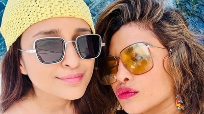 In another photo, Parineeti Chopra and Priyanka Chopra get on their stylish easy-breezy beach attires to beat the Mexico heat. While Parineeti wore a short white strappy dress, Priyanka donned a yellow co-ord set. (Instagram/@parineetichopra) In another photo, Parineeti Chopra and Priyanka Chopra get on their stylish easy-breezy beach attires to beat the Mexico heat. While Parineeti wore a short white strappy dress, Priyanka donned a yellow co-ord set. (Instagram/@parineetichopra)
