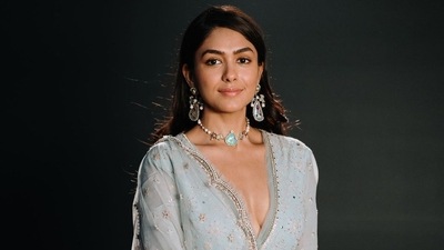 Sita Ramam star Mrunal Thakur is epitome of grace with a sizzling twist in vintage blue Anarkali. Here's its whopping cost (Instagram/mrunalthakur) Sita Ramam star Mrunal Thakur is epitome of grace with a sizzling twist in vintage blue Anarkali. Here's its whopping cost (Instagram/mrunalthakur)