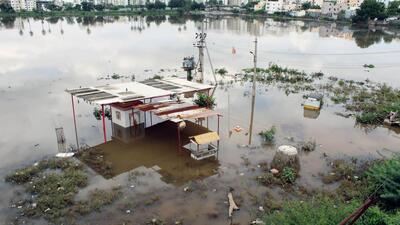 Heavy rains lashed Hyderabad and other parts of Telangana on Friday leading to waterlogging at several places in the city and elsewhere in the state. (ANI)