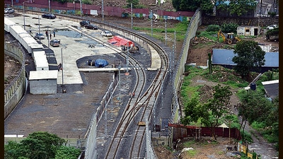 A bird's eye view of Mumbai Metro-3 car shed at Aarey Colony, Goregaon (Vijay Bate/HT Photo) A bird's eye view of Mumbai Metro-3 car shed at Aarey Colony, Goregaon (Vijay Bate/HT Photo)