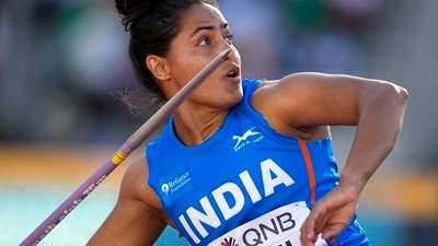 Annu Rani, of India, competes in the women's javelin throw final at the World Athletics Championships (AP) Annu Rani, of India, competes in the women's javelin throw final at the World Athletics Championships (AP)