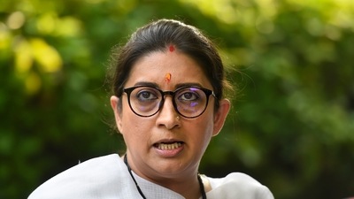 Union Minister Smriti Irani addresses a press conference at her residence in New Delhi. (PTI) Union Minister Smriti Irani addresses a press conference at her residence in New Delhi. (PTI)